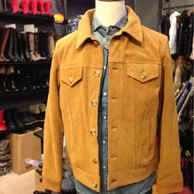 NEW !! 2014 The first layer of suede leather men’s brand fashion Genuine Leather jacket retro cowhide denim jacket / M-XXL
