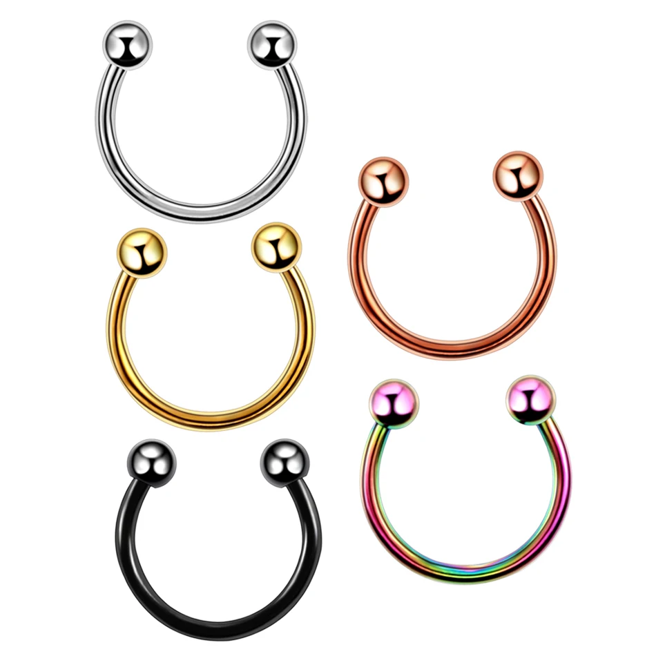 

2pcs/lot Steel Nose Septum Rings Lip Nipple Eyebrow Lobe Tragus Horseshoe Piercings Ear Septum Helix Rings Body Piercing Jewelry