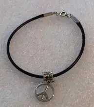 Vintage Silver Peace Sign Charms Cuff Bracelet Wax line Anklets Bracelet Bead Jewelry Fashion Women Accessories Gifts HOT B518