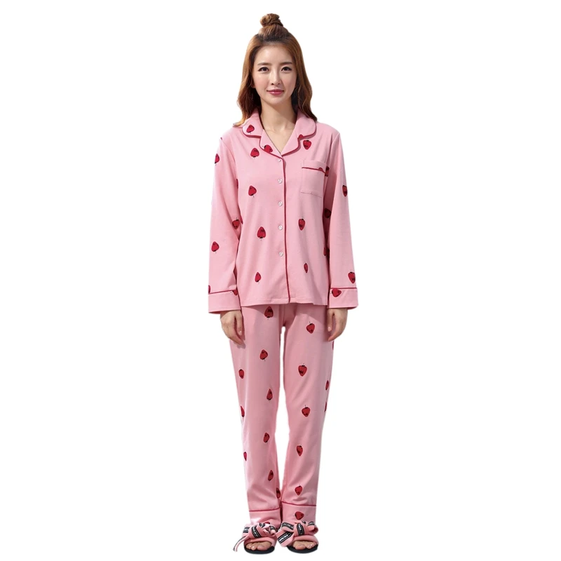 

Long sleeve pajamas Ladies Strawberry Print Pajamas Loose Casual Large size Home Wear