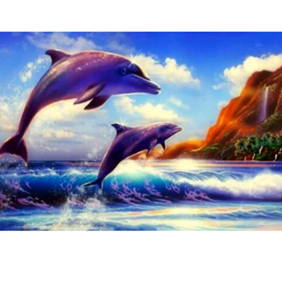 diy,Diamond Painting,sea waves,dolphins,Full,Diamond Embroidery,3d picture,image,Stitch Cross,Diamond Mosaic,Needlework,5d art