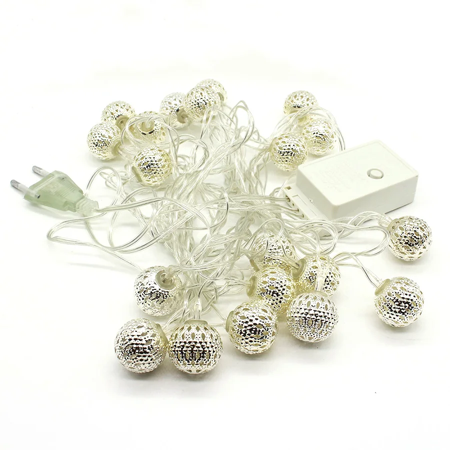 

4M 20 LED Mokoro Ball Holiday Fariy String light AC220V AC110V Christmas Tree Metal Ball Garland Decoration with EU or US plug