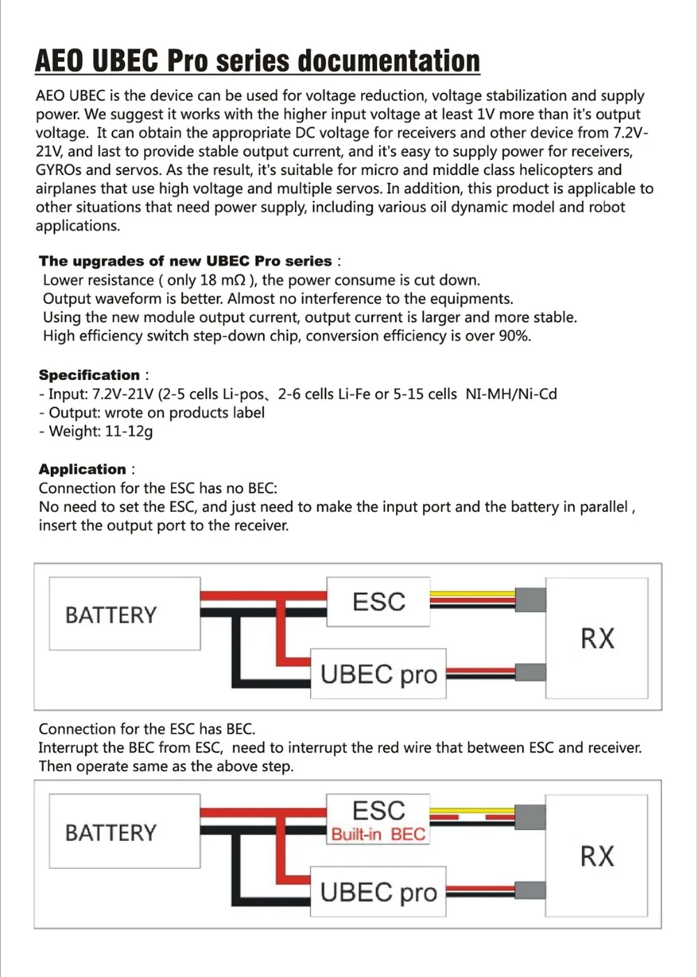 AEORC BEC UBEC Pro(3,3 V 3.5A/5 V 3.5A/5 V 5A/6 V 3.5A/7,2 V 3A/7,2 V 4.5A/9 V 3A/9 V 4.5A/12 V 3A /12 в 4,5 а) для RC