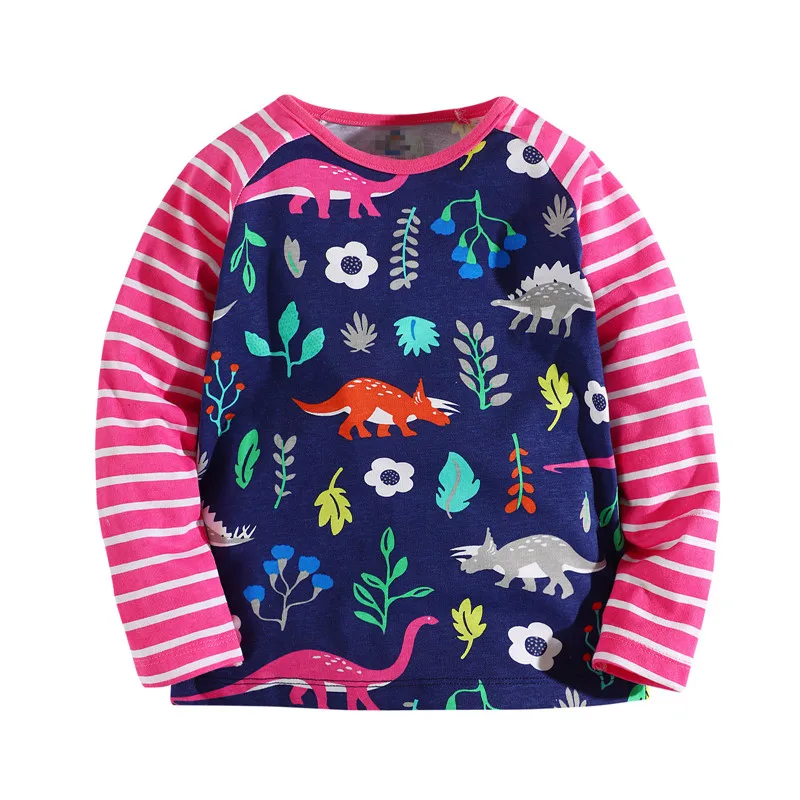 От 3 до 12 лет пальто с капюшоном для девочек на весну-осень, детские футболки с рисунками динозавров хлопковый костюм, одежда для детей Длинные рукава животных футболка модные футболки для девочек