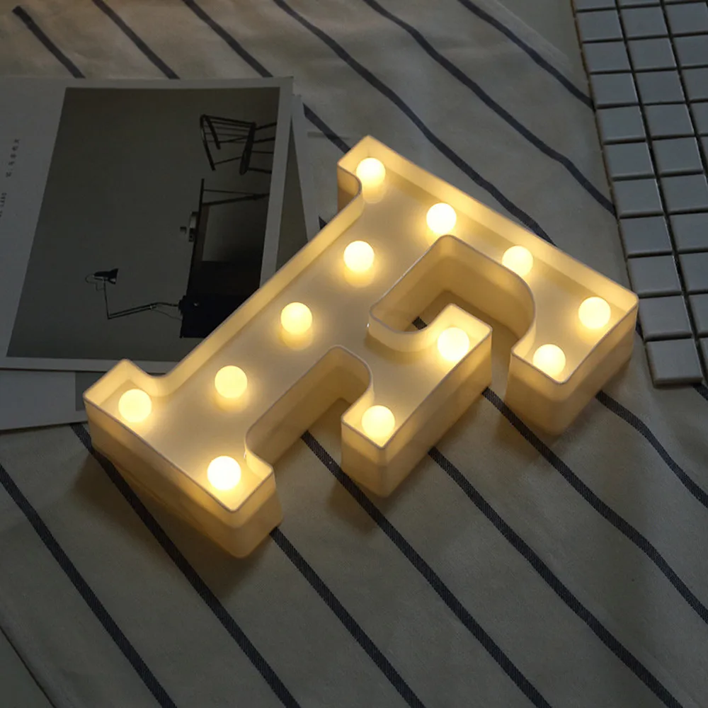 English Alphabet LED Letter Lights Light Up White Plastic Letters Luminous Romantic Wedding Party Decoration Christmas 22cm - Цвет: F