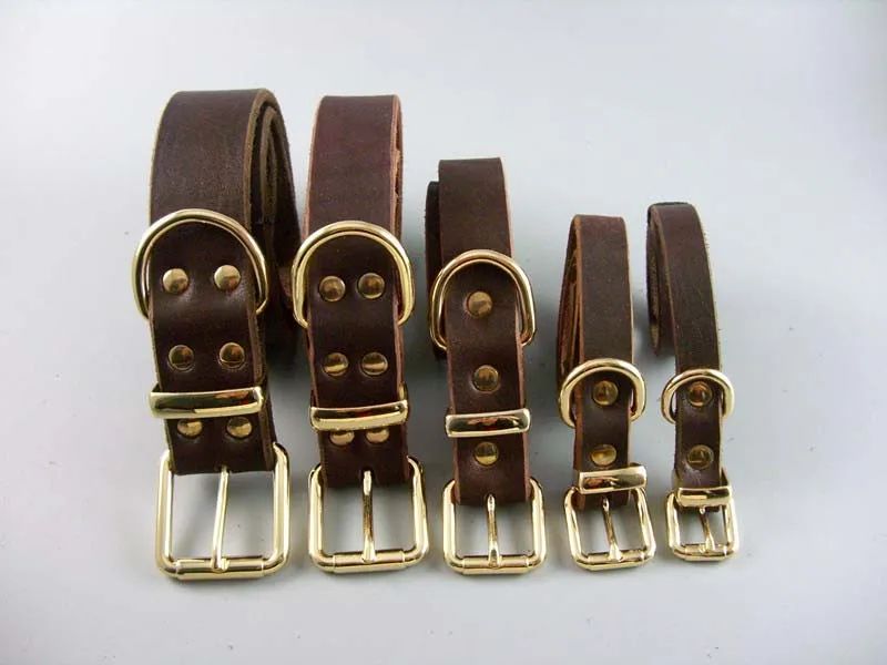 Luxury Real Leather Dog Collar Top Grade Gold Alloy Buckle Brown Leather Pet Collars for Small Medium Large Dogs New Pet Products