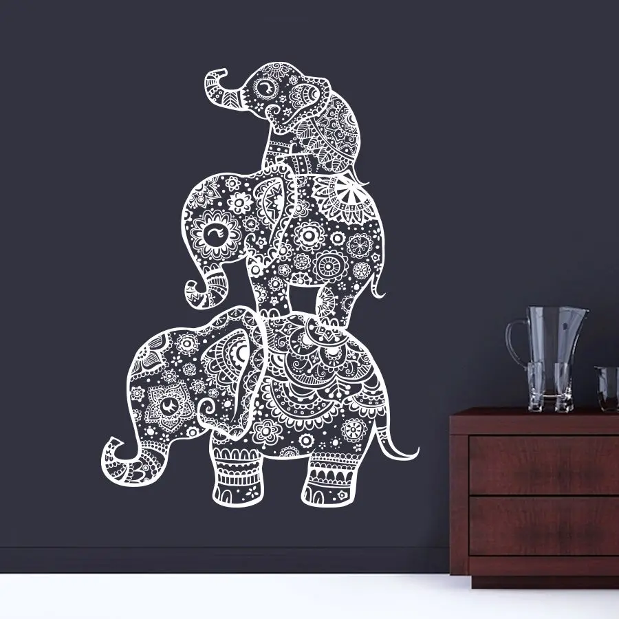 Trois Elephant Stickers Muraux Inde Mandala Bouddha Om Vinyle Chambre Stickers Muraux Elaphant Mandala Symbole Mural Cw 69 Aliexpress