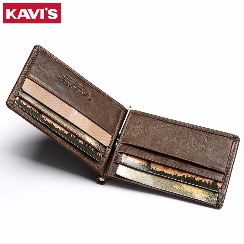 

KAVIS Slim Genuine Cow Leather Money Clip Brand Men Women Bifold Male Bank Purse Wallet Dollar Price Clamp for Money Bills Cilp