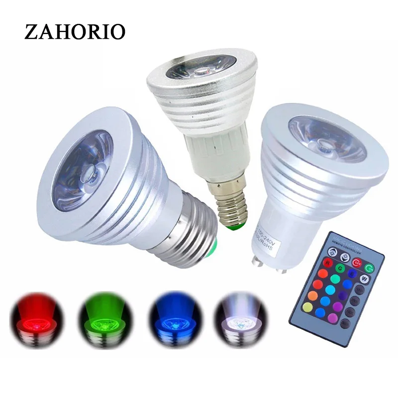 Цветная(RGB) Светодиодный лампа Светодиодный прожектор E27/E14/GU10 дистанционного Управление Цвет Изменяемая AC85-265V светодиодный освещение