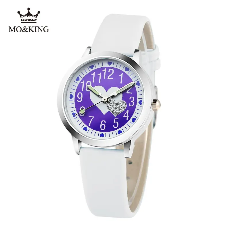 

MK MO KING 2019 brand children's watch little boys and girls pink love luminous jelly leather watch kids students gift clock A1