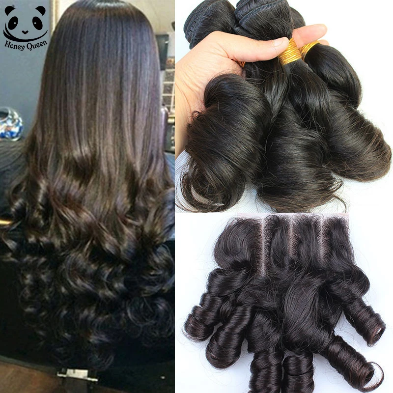 

Aunty Funmi Hair With Closure 3 Bundles Bloomy Brazilian Curly Virgin Human Hair With Closure 4 Pcs Lace Closure With Bundles