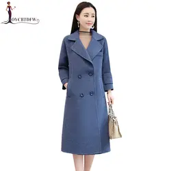 Осень Для женщин средней длины одноцветное Цвет Альпака Bouble односторонний кашемировое пальто 2018 зимняя модная Корейская повседневная