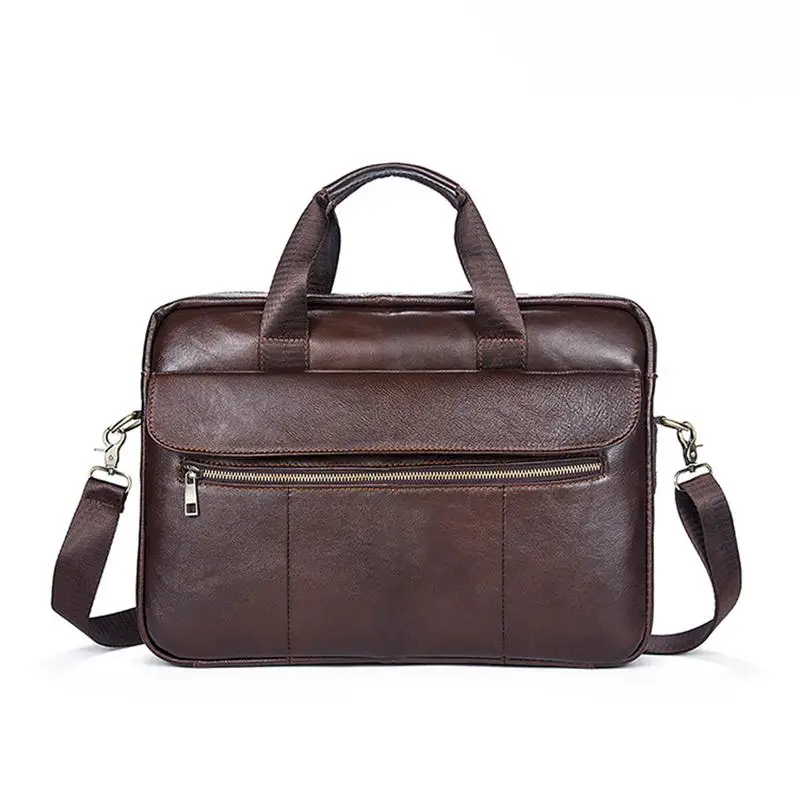 

100% Genuine Leather Mens Bag Vintage Briefcases Laptop Computer Zipper Handbag Male Business Messenger Shoulder Crossbody Bags