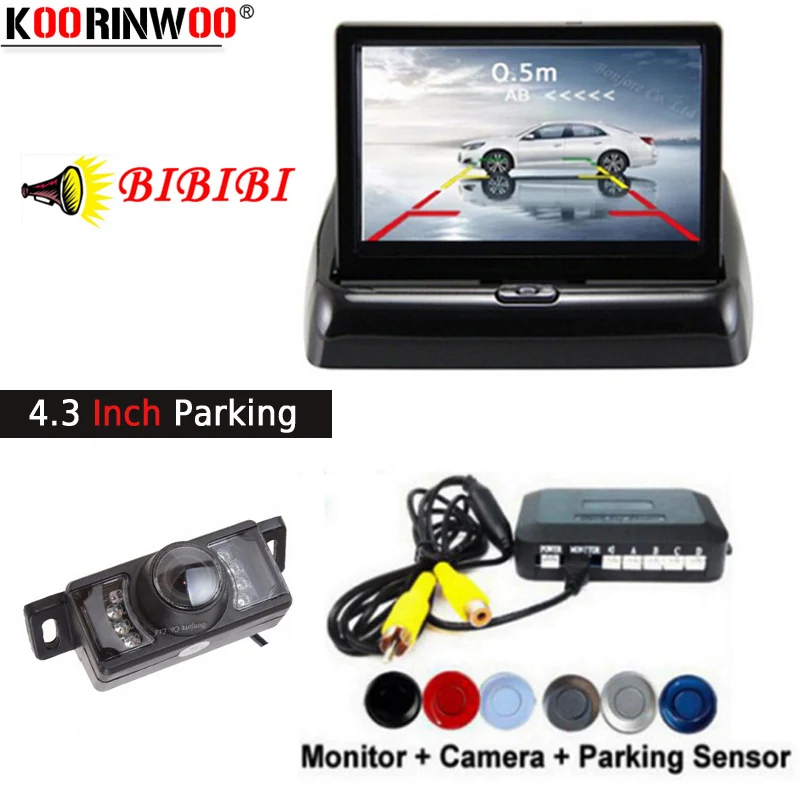 Koorinwoo Full CCD Car Parking Sensor beep Buzzer Parkronic Rear view Camera Backup Cam 4.3 Inch Foldable Screen Monitor Digital |