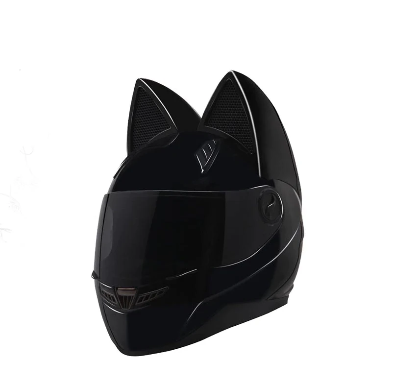 NITRINOS Анфас Мотоциклетный уличный шлем женские кошачьи Шлемы с ушками Neko шлем черный