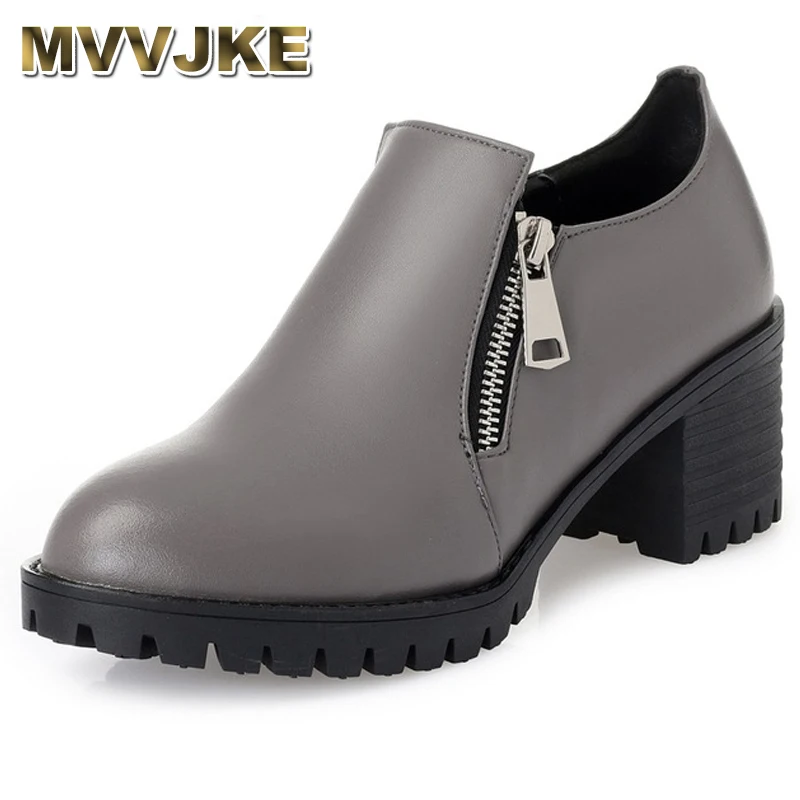 

MVVJKE Genuine leather woman shoes autumn deep mouth single shoes cowhide thick with large size 35-43 of dress shoes pumps E159