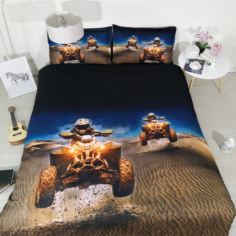 Jf312 Boys Teens Desert Motor Racing Bed Sheet Set Single Queen Size 3d