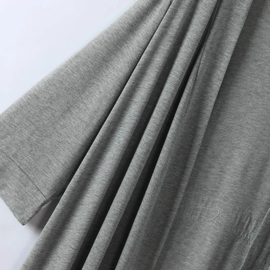 Женский однотонный хлопковый Халат, 4/3 рукав, v-образный вырез, легкий с поясом, длинный халат, банный халат, одежда для сна, roupao de cor sólida# E