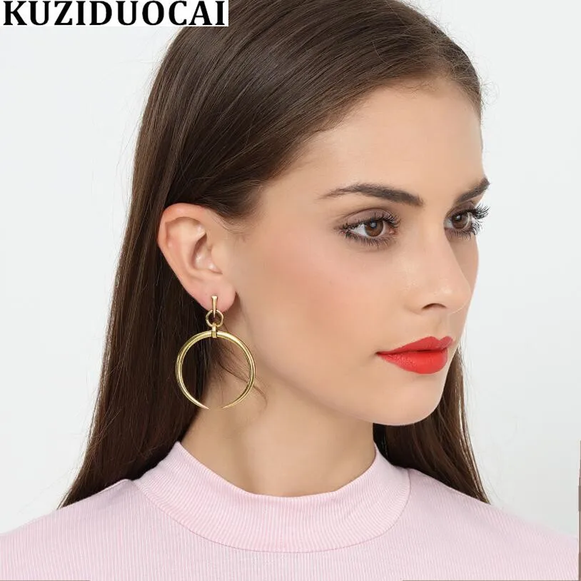 

Kuziduocai New Fashion Jewelry Punk Dangle Retro Curved Crescent Horn Circle Statement Drop Earrings For Women Brincos E-1957