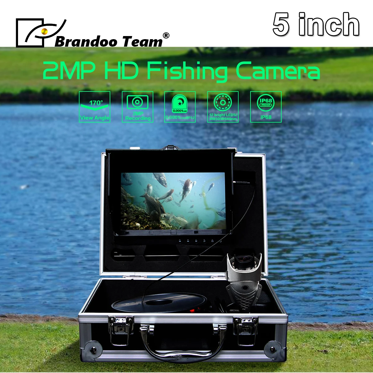 

BRANDOO 30M Fish Finder Underwater Ice Fishing Camera 5 inch LCD Monitor 12PCS LED Night Vision Camera Free shipping