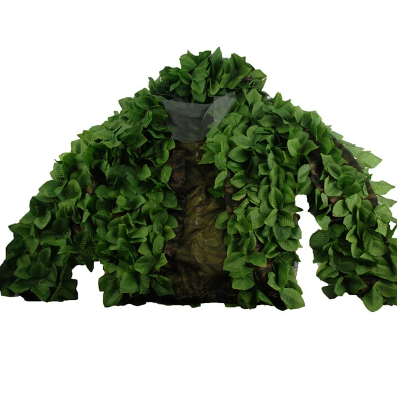 Оставить военный камуфляж Ghillie Костюмы дышащая сетка + зеленые листья