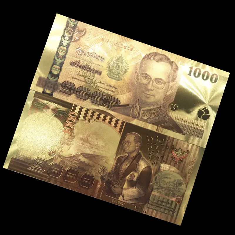 1 шт. 24 к цветные тайские 1000 батов Золотые Фольга банкноты двухсторонняя Золотая фольга Памятная коллекция монет