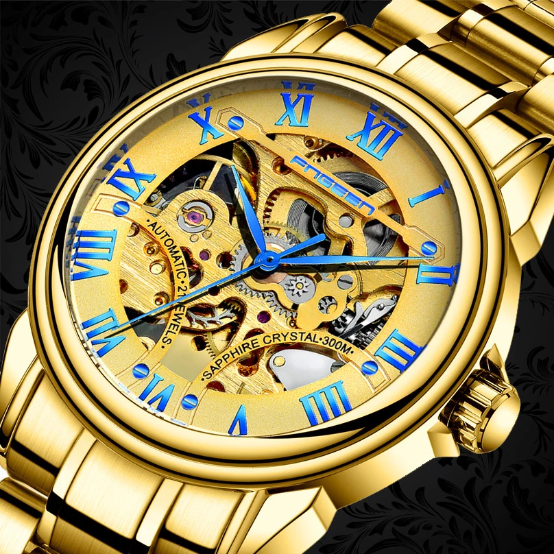 

Waterproof Tourbillon Automatic Mechanical Watches Mens Top Brand Luxury Male Watch Skeleton Steel Men watch Blue Pointer Clock