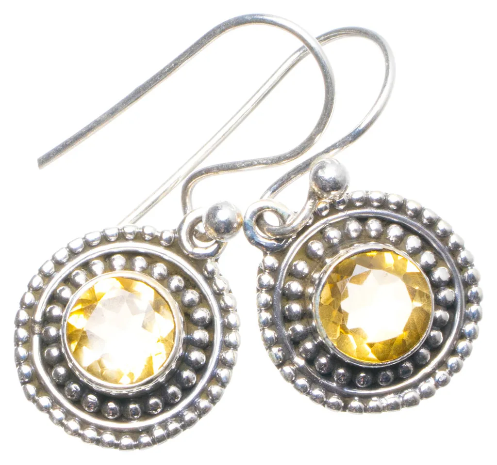

Natural Citrine Handmade Unique 925 Sterling Silver Earrings 1" X4690