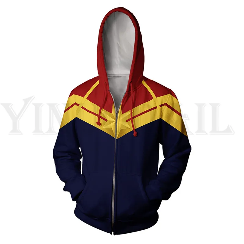 

Men and Women Zip Up Hoodies The Avengers 4 Hooded Jacket Captain Mravel Superheroes Sweatshirt Streetwear Cosplay Costume