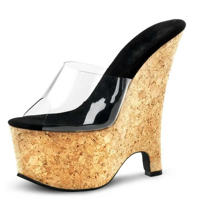 

Summer Wedges Sandal Peep Toe PVC Transparent Women Heel Sandals High Wooden Platform 17CM Jelly Shoes Woman Drop Shipping