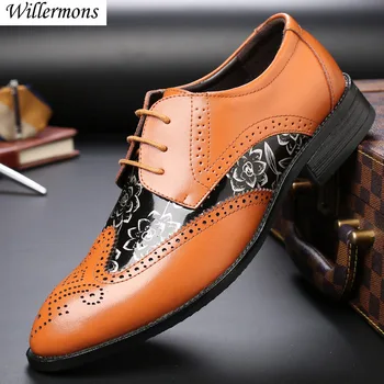 

Plus Size 47 48 Men's Fashion Business Artificial Leather Pointed Toe Dress Brogues Shoes Men Lace Up Luxury Oxfords Shoes