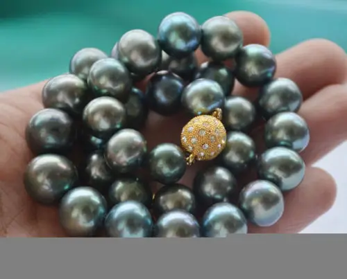 

Free shipping@@@@@ P4596 Huge AA++ 17" 13mm ROUND PEACOCK BLACK FW cultured PEARL NECKLACE