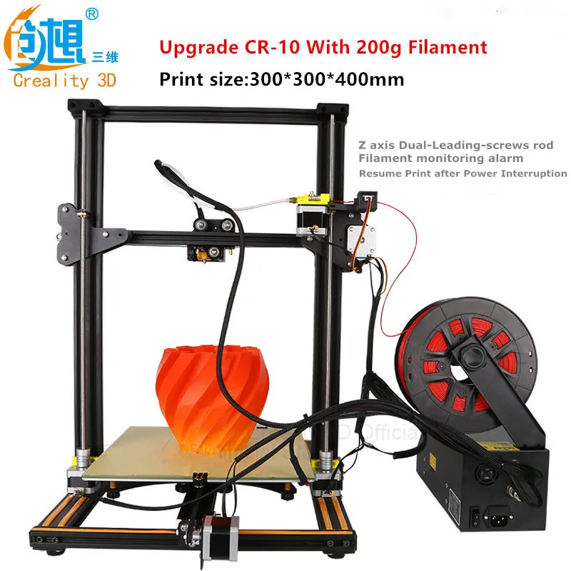 

Newest Dual Leading Screws Rod Creality 3D CR-10 Series Max Print Size 3D Printer With Filament Monitoring Alarm Free Shipping