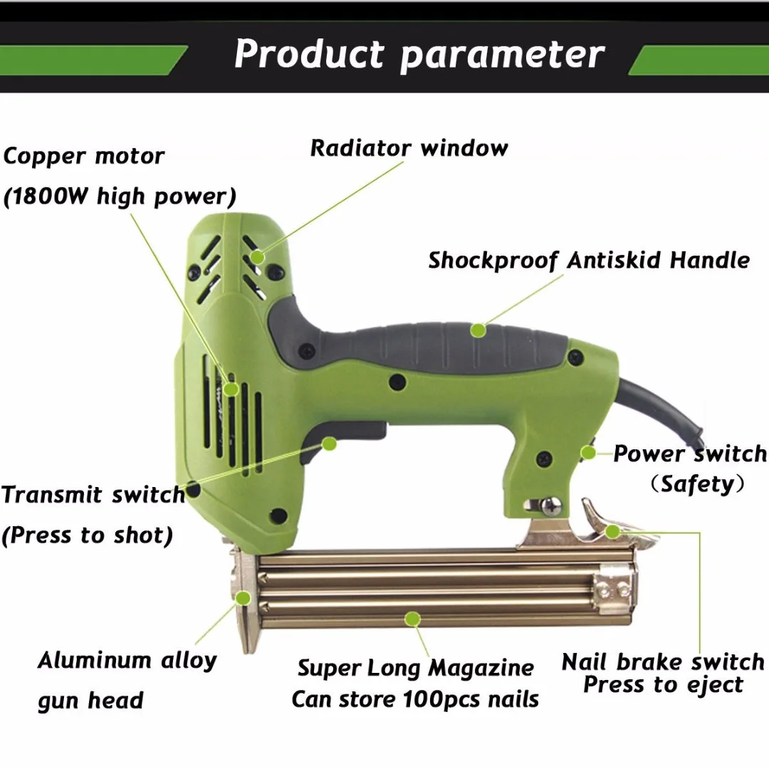 Electric Staple Straight Nail 10-30mm Special Use 30/min Woodworking Tool Green