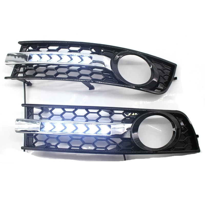  Front Bumper Fog Light Grill Grille Cover With Flowing Led Turn Signal Lamp Drl For Audi A4 B6 01-0 - 4000016745559