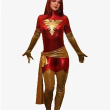 Sup191) Темный Феникс костюм для Для женщин Zentai Блестящий металлический Хэллоуин Косплэй Xmen костюмы