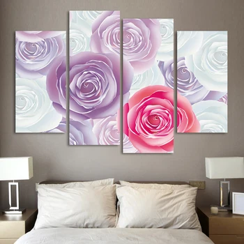 

Promotion 4 Panel Rose Canvas Oil Painting HD large Picture Print On Canvas Home Decor For Living Room unframed H077