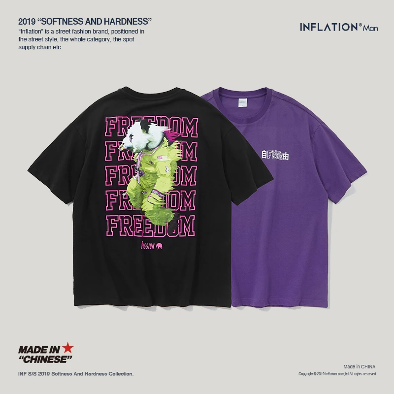 INFLATION Printing Oversize T-shirt Men 2019 Summer Tshirt High Street Loose Style Hip Hop Tshirt Streetwear Men Clothing 9198S