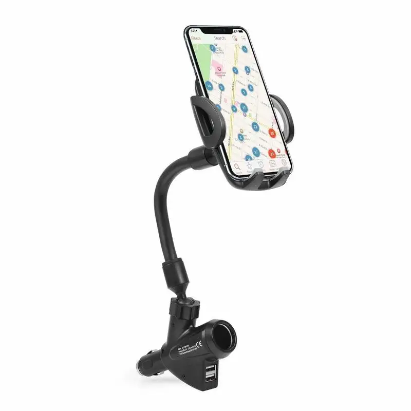

3 in 1 Car Charger Mount Dual USB Charging Ports Cigarette Lighter Power Adapter Phone Holder For IPhone 11 Pro XR XS 8 7