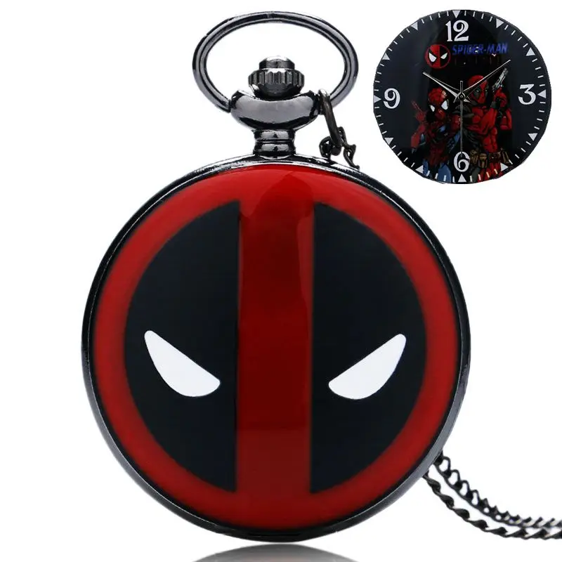 

Pocket Watches Spiderman Deadpool Pocket Watch New Mutants Clock Chain Cool Necklace Men Women Child Quartz Watch Cartoon Gifts
