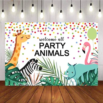 

NeoBack Woodland Photography Backdrop Safari Party Fall Animal Leaves Flamingo Giraffe Background Baby Shower Banner Photocall