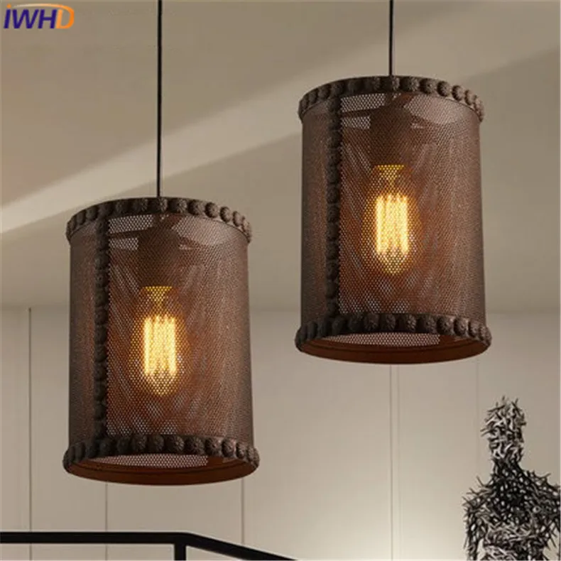 IWHD Antique Iron Pendant Lights Loft Creative Industrial Lamp Fixtures Edison Bulb Light