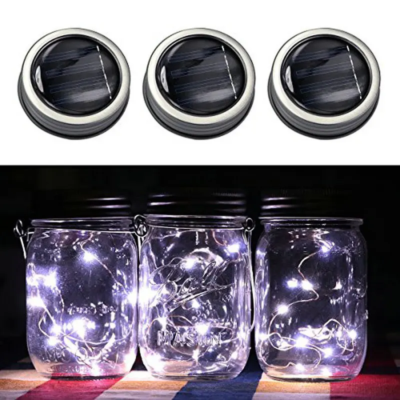 3-Pack Mason Jar Luces 20 LED Lámpara Solar Cadena De Hadas Tapas insertar Decoración Blanco 