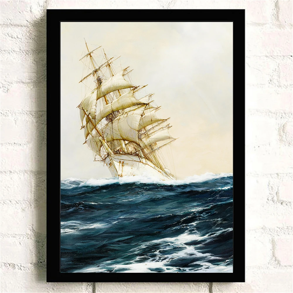 Vintage Noridc High Quality Silk Painting about Ship Sailboat Poster Wall Pictures for Living Room Kids Room Decoration Cuadros - Цвет: Бургундия