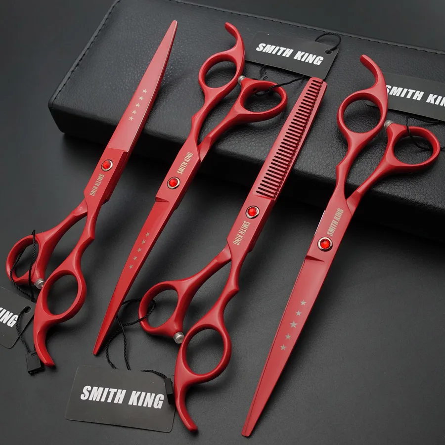SMITH KING профессиональные ножницы для ухода за домашними животными 7 дюймов ножницы для резки+ 2 изогнутые ножницы+ 6,5 дюймов филировочные ножницы комплект из 4 предметов