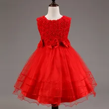 2016 Summer style kids dress for girls flower lace princess party costume girl floral dress pearl kids clothes vestido meninas