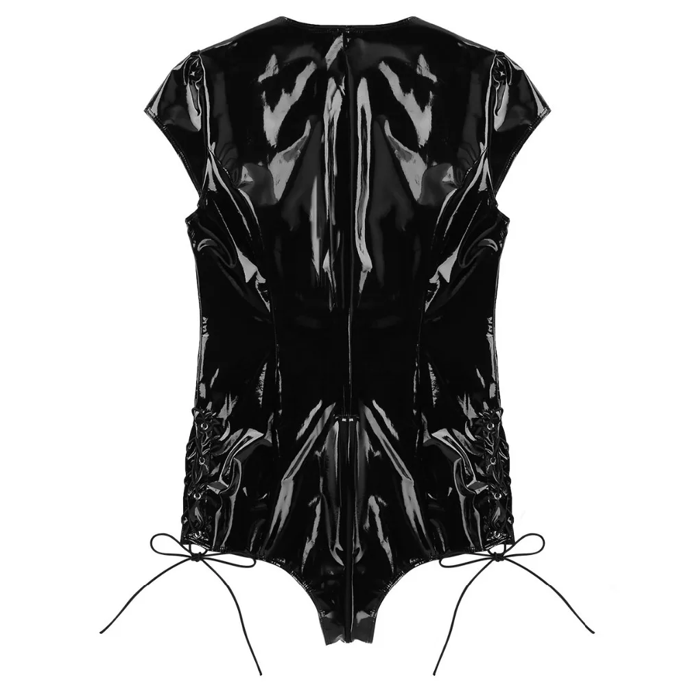 white bodysuit US STOCK Womens Wetlook Bodysuit Patent Leather Sexy Clubwear Ladies Catsuit Costumes Cap Sleeve Zipper Crotch Leotard Jumpsuit bodysuits