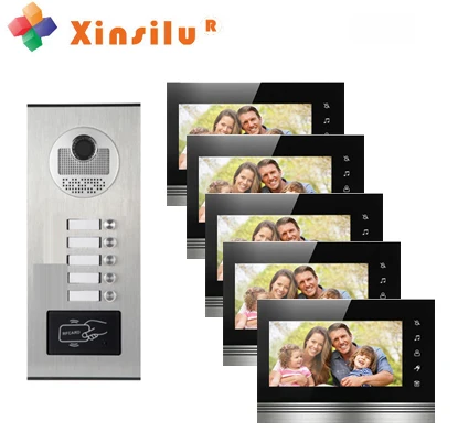 

XINSILU New Arrival 5-apartments Intercom System Doorbell 5X7"Video Door Phone HD IR Camera w/t ID Card /Remote control Unlock