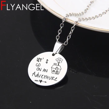 

New Fashion Mirror Style Necklace Engraved Keychain Pendant Home Let's Go On Adventure Cute Necklace Gifts For Adventure Lover