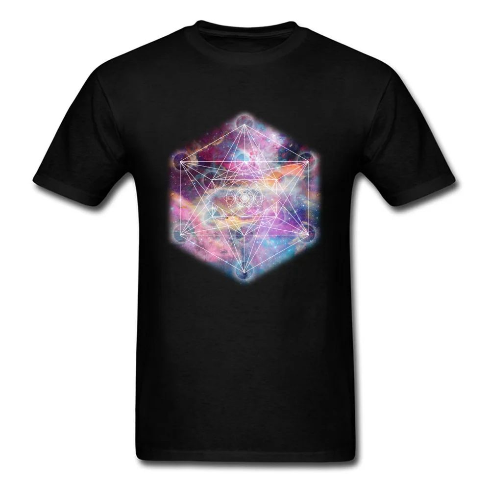Watercolor and nebula sacred geometry 100% Cotton Mens Short Sleeve Tops Tees Party Summer Autumn T-Shirt Funky Round Neck T-Shirt Watercolor and nebula sacred geometry black